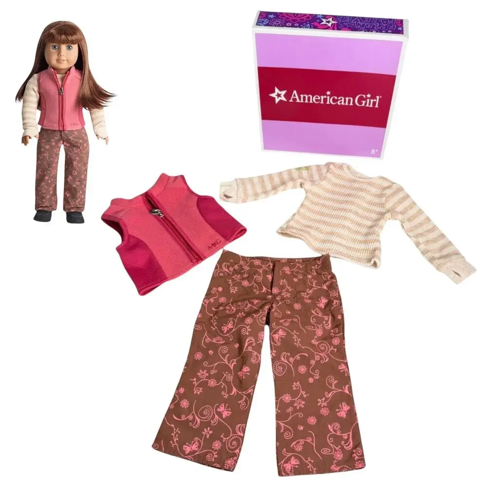 American Girl Wilderness Outfit Thermal Top Floral Hiking Pant Pink Zip Vest Box